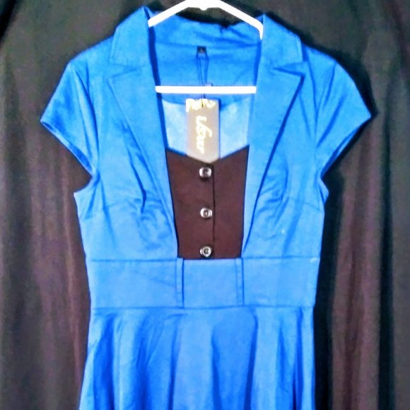 Black N Blue Retro Style Dress with Collar - Picture 2 of 5